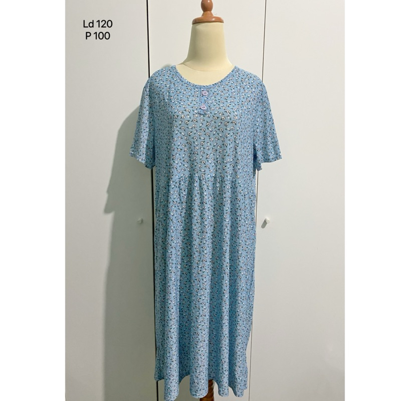 daster pelon flowery biru muda