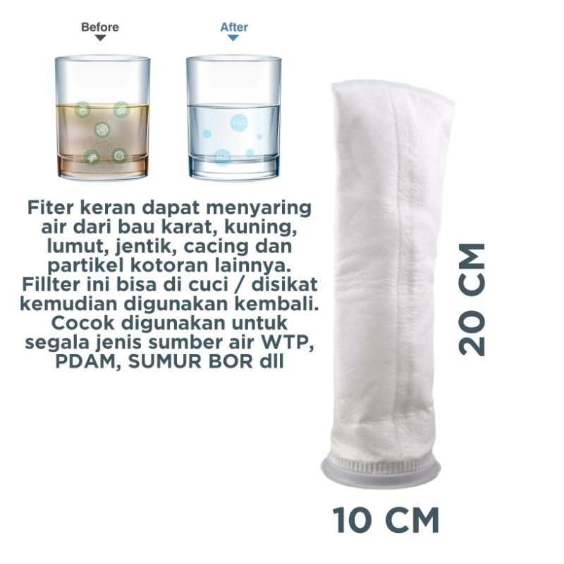 filter kain air keran saringan penjernih water purifier polyester 1 micron 10x20cm