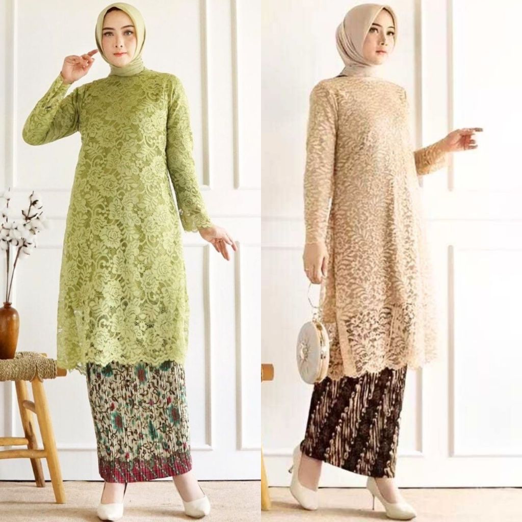 PROMO .. Setelan Kebaya Modern Tunik Brukat, kebaya Kurung Warna Hijau dan Warna Cantik Lainnya/Keba