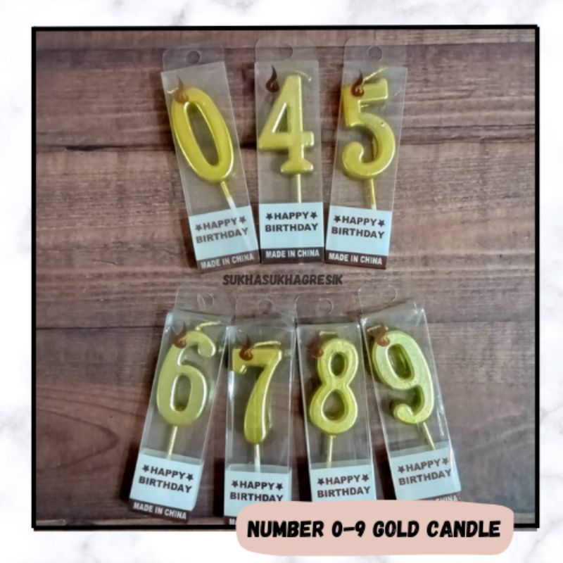 NUMBER CANDLE GOLD Lilin Ulang Tahun Mini Angka Numeric 0-9 Metalic Gold Candle