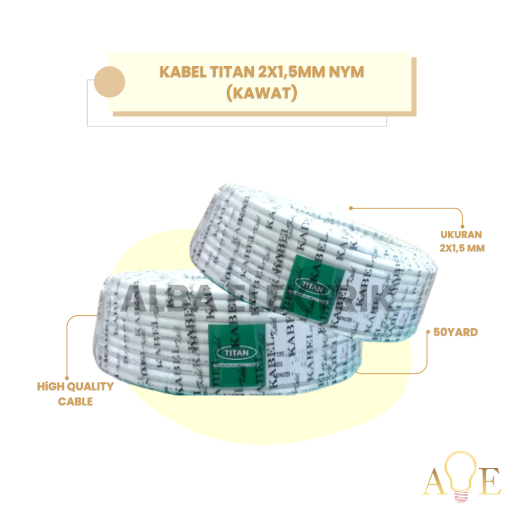 Kabel Listrik NYM 2x1,5 Kabel Titan Kawat NYM Putih 50 Yard Titan 2x1.5mm Kabel Listrik 1 Roll