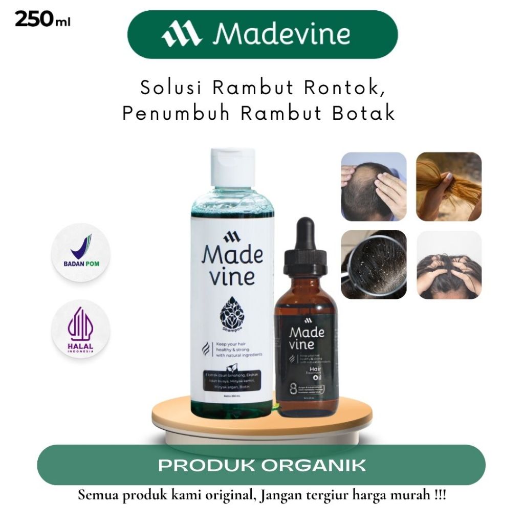 Paket Madevine Hair OIL + Shampoo Madevine - Penumbuh Rambut Rontok Botak Natural