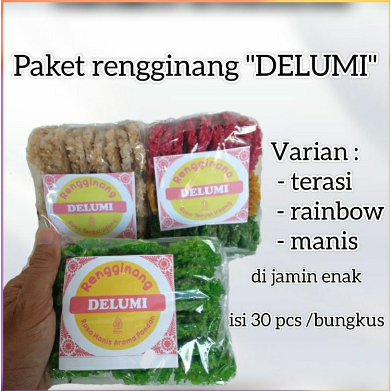 

paket rengginang DELUMI rasa terasi,rainbow,dan manis isi 30 pcs/ rengginang mini mentah