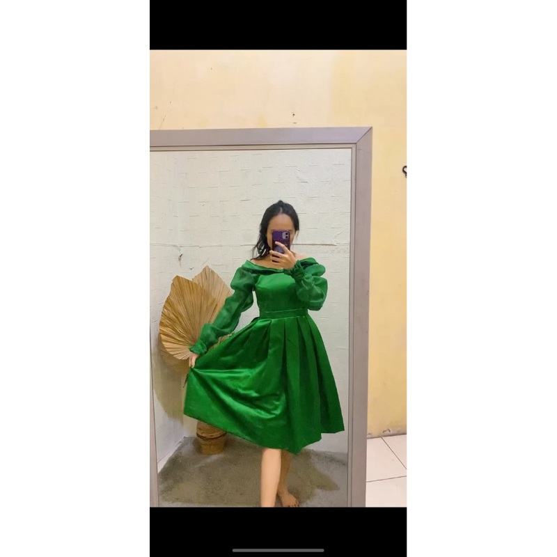 Preloved Dress Natal Hijau Botol