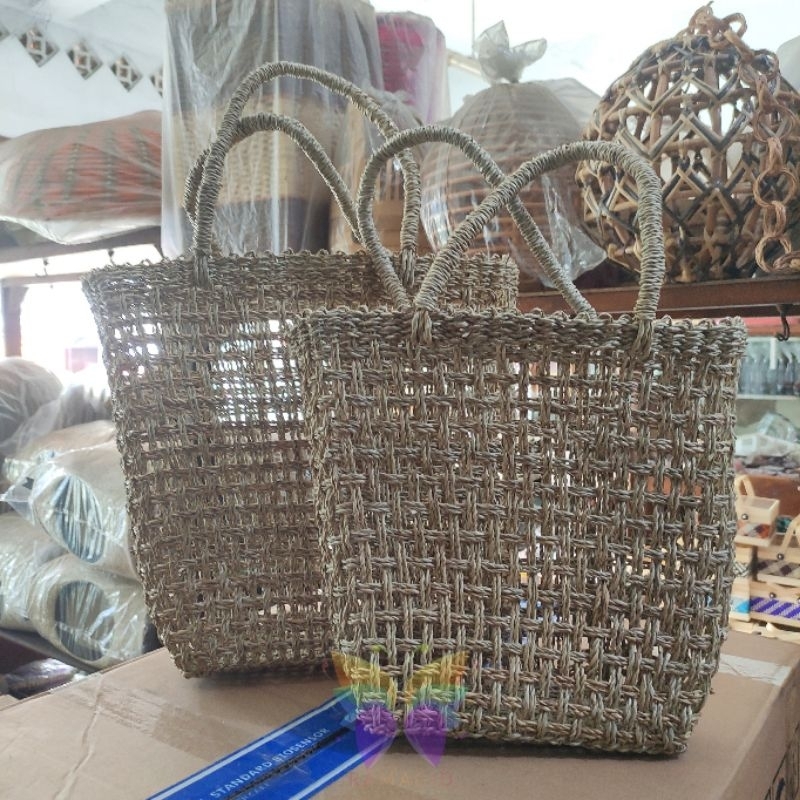 TAS ANYAMAN LILIT PANDAN NATURAL ESTETIK 1 SET 2 PCS , SET TAS ANYAMAN LILIT PANDAN UNIK LUCU , PAKE