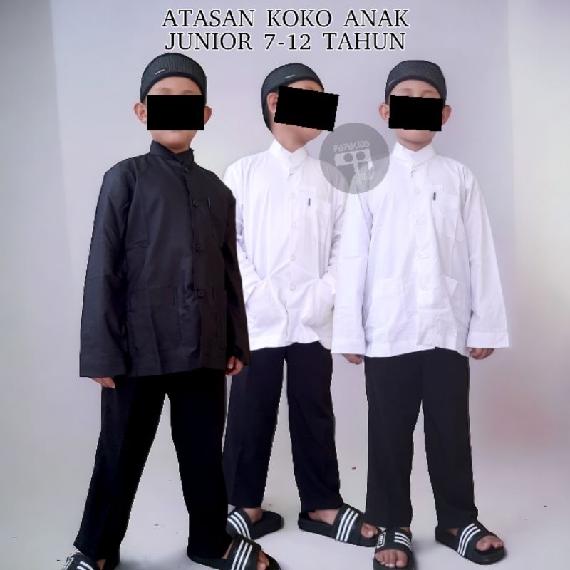 Baju Koko Anak Ammu Hitam Putih size junior Laki-laki 7 8 9 10 11 12 Tahun-Fafakids Official