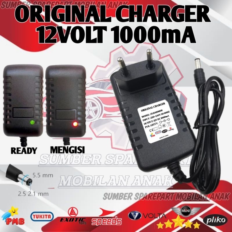 CAS CASSAN CHARGER ADAPTOR 12VOLT 1000mA  MOBIL MOBILAN AKI ANAK MOTOR MOTORAN AKI ANAK PLIKO YUKITA