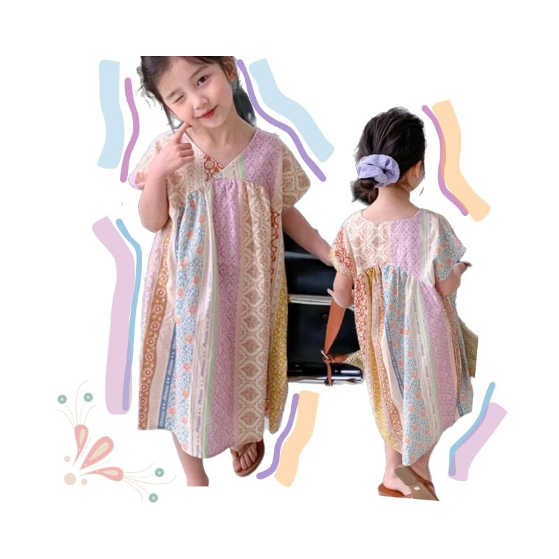 Casual etnik dress// dress anak korea// dress anak import
