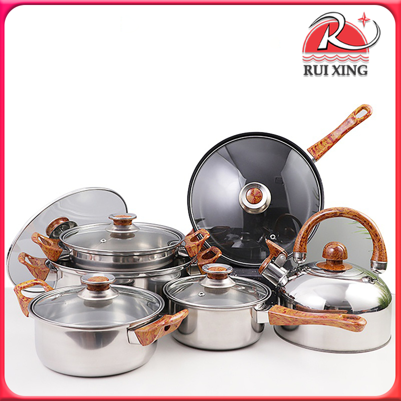 Panci masak 12 set Stainless Steel tutup kaca/ Alat Masak Stainless/ALAT MASAK LENGKAP PLUS TEKO SIU