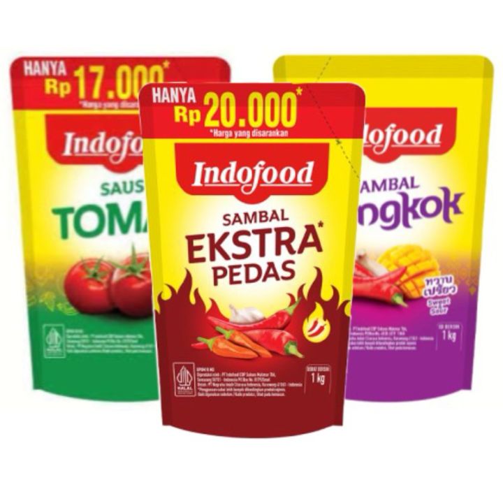 

Indofood Extra Pedas Pouch 1kg / Saus saos Tomat 1kg / Saus Bangkok 1kg