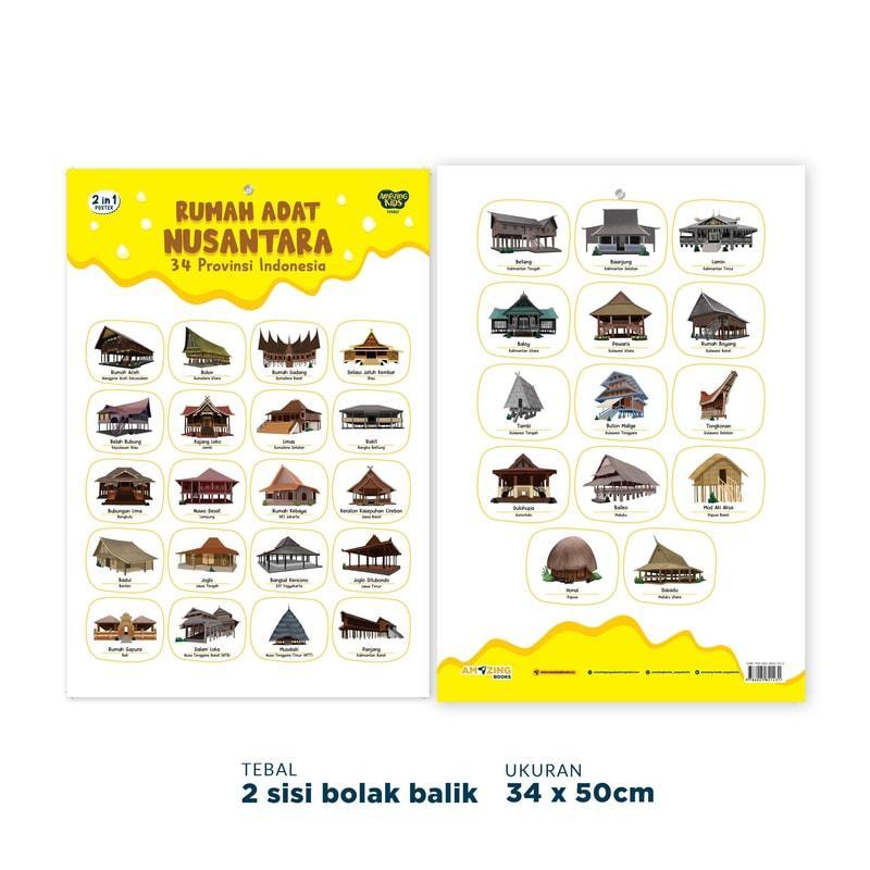 POSTER 2 IN 1 RUMAH ADAT 34 PROVINSI INDONESIA AMAZING KIDS