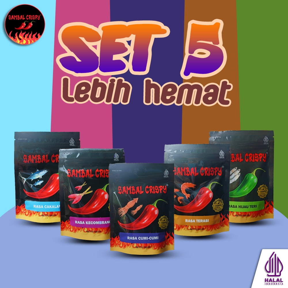 

Paket Isi 5 Sambel Cabai Merah SAMBAL CRISPY 100 Gram Kemasan Alumunium Standing Pouch - Home Made Sachet Pedas Gurih