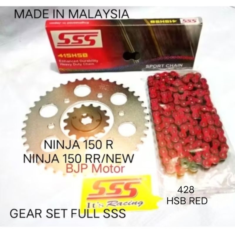 Gear Set FULL SSS 428 NINJA 150 R / RR /2T Paketan Rantai SSS 428 HSB 130L RED Dengan Pilihan Ger De