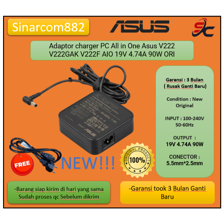 Adaptor charger PC All in One Asus V222 V222GAK V222F AIO 19V 4.74A 90W