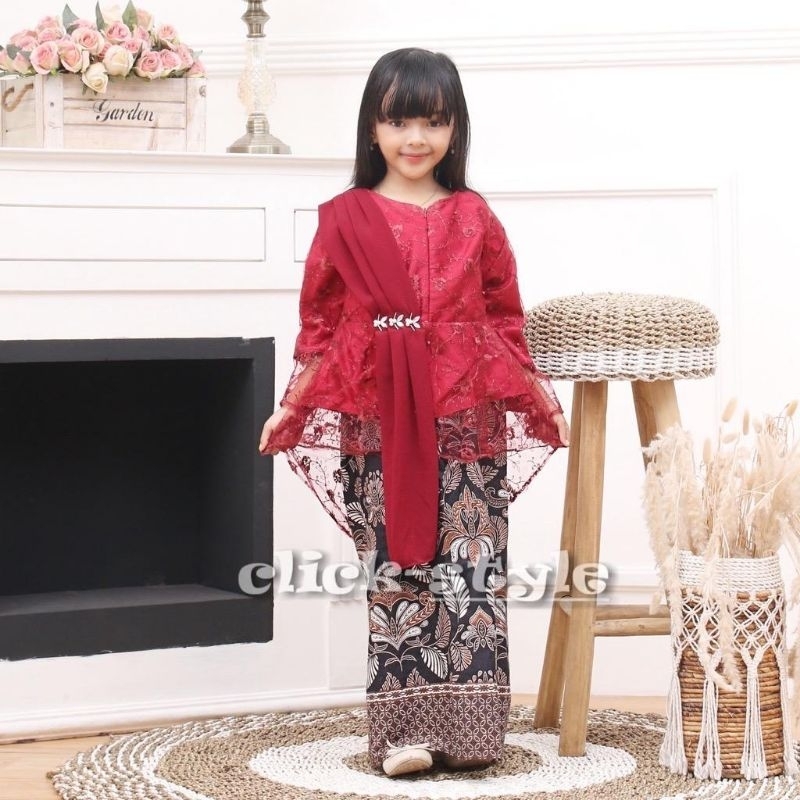 Baju Kebaya Anak  Brokat aurora selendang Umur 1-12th Kebaya Anak Perempuan Pakaian Pesta Anak