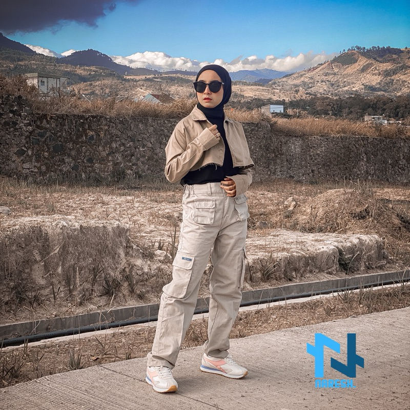 𝗡𝗔𝗥𝗘𝗦𝗛 - Celana Cargo Wanita - Celana Cargo Panjang - Celana Wanita Kekinian - Celana Cargo Mocca
