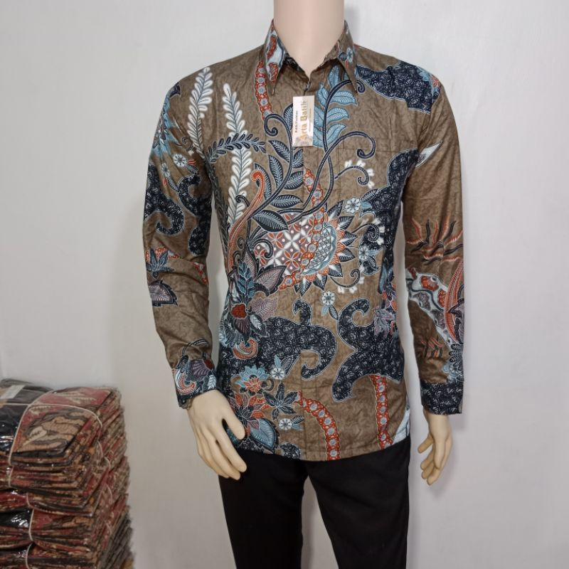kemeja batik ulam raja coklat original l batik premium l batik lemah teles oribatik pilihan l qonita
