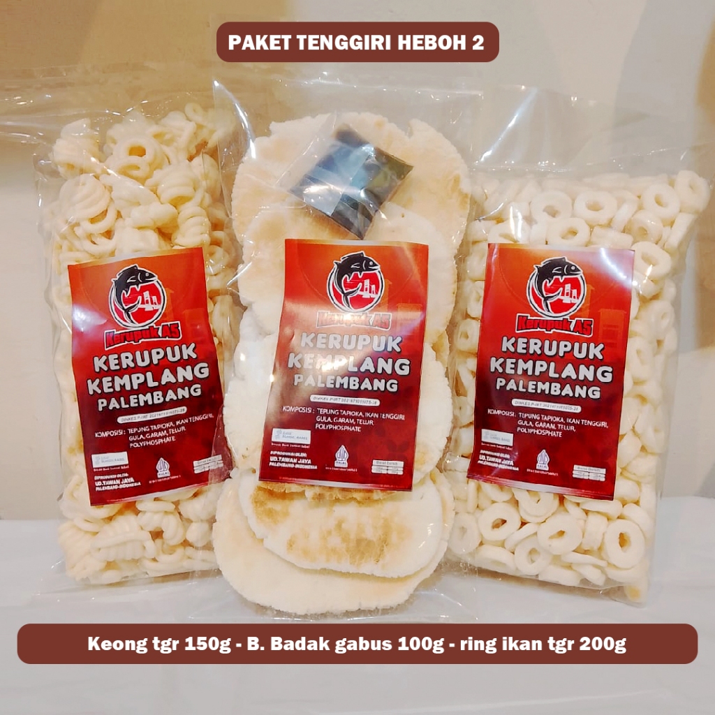 

PAKET TENGGIRI HEBOH 2 (Keong tgr 150g - B. Badak gabus 100g - ring ikan tgr 200g)