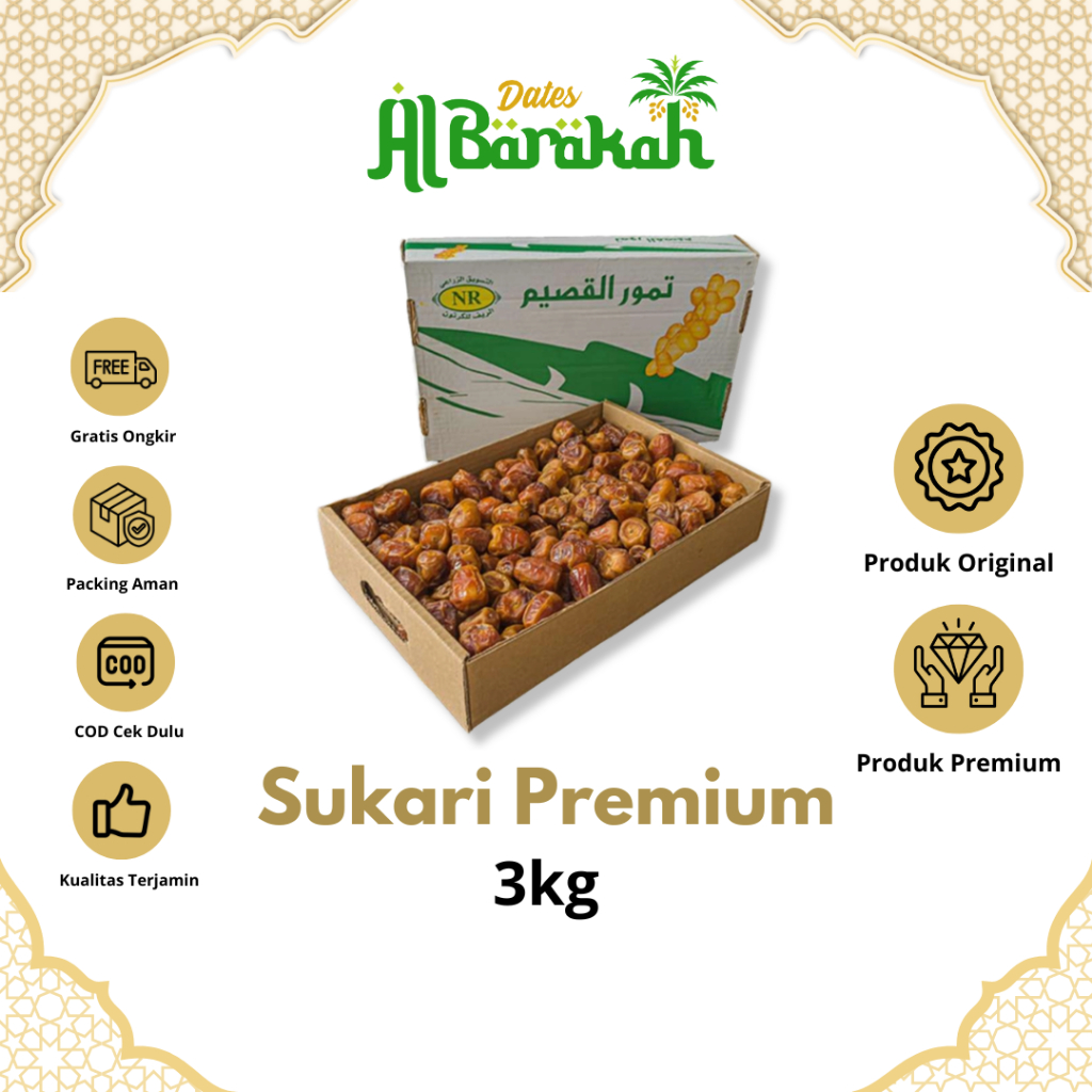 

Kurma Sukari Al Qassim Oleh Oleh Haji dan Umroh Berat 3kg Grosir Baru Fresh Lembut Kualitas Premium