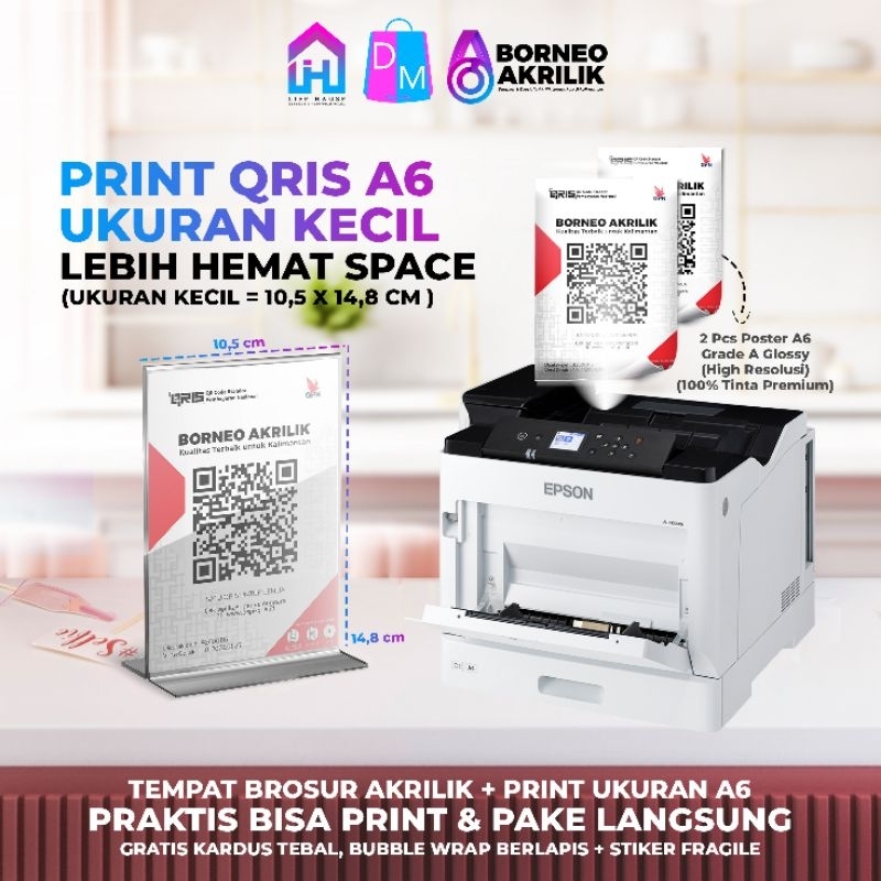 AKRILIK STAND A6 / A5 + PRINT QRIS A6 WADAH BROSUR QRIS A6 PERCETAKAN  DIGITAL PRINTING PERCETAKAN O