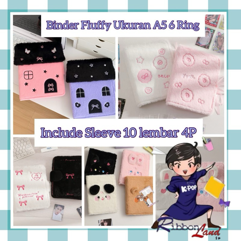 

(Binder+10 Lembar 4P Sleeve A5) Binder Set Fluffy Berbulu Halus Lembut