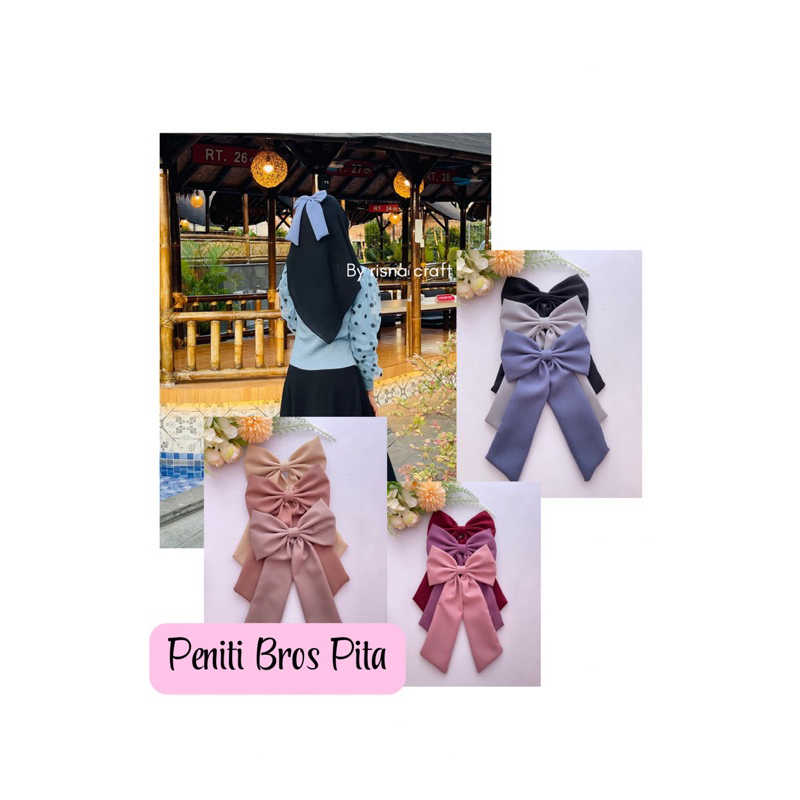 Hiasan Pita Hijab. Peniti Bros Pita Besar. Jepit Clip Pita