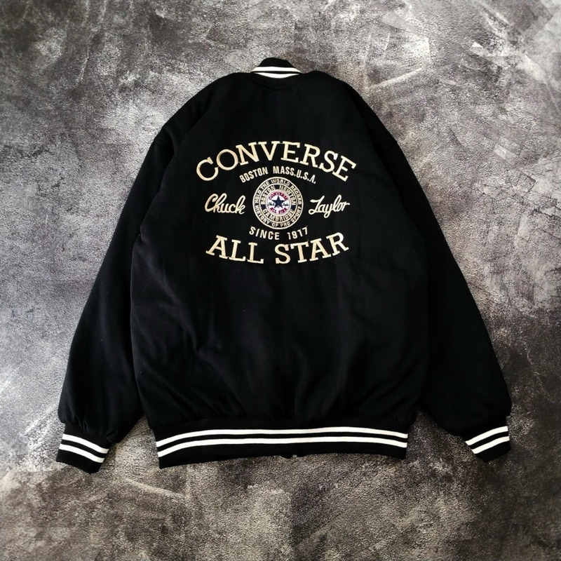 Jaket Bomber Varsity Pria dan Wanita Converse Chuck Taylor hitam original