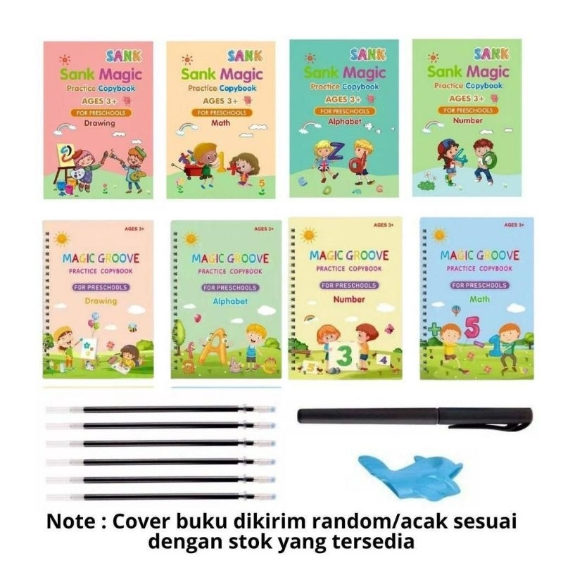 

￼Buku Ajaib Belajar Menulis Anak / Latihan Menghitung Menggambar Tulis Huruf Dan Angka / Sank Magic Practice Writing Book / 1 Set Buku Isi 4 + Pulpen Buku Prasekolah Paud TK / Edukasi Hadiah Kado Ulang Tahun Anak Reuseable Alphabet Math Drawing Number