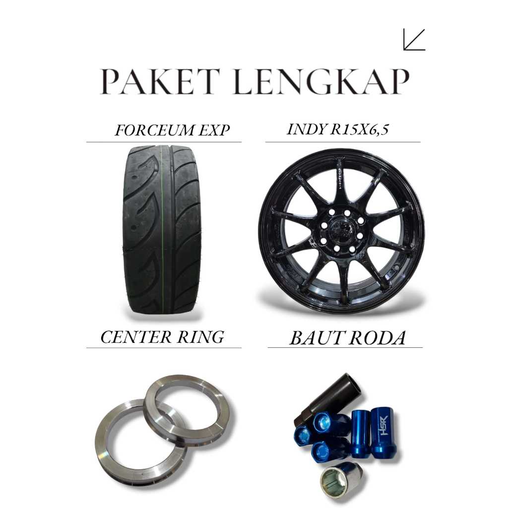 HSR velg murah mobil brio ring 15 lebar 65 paket lengkap velg R15, baut, center ring, ban forceum