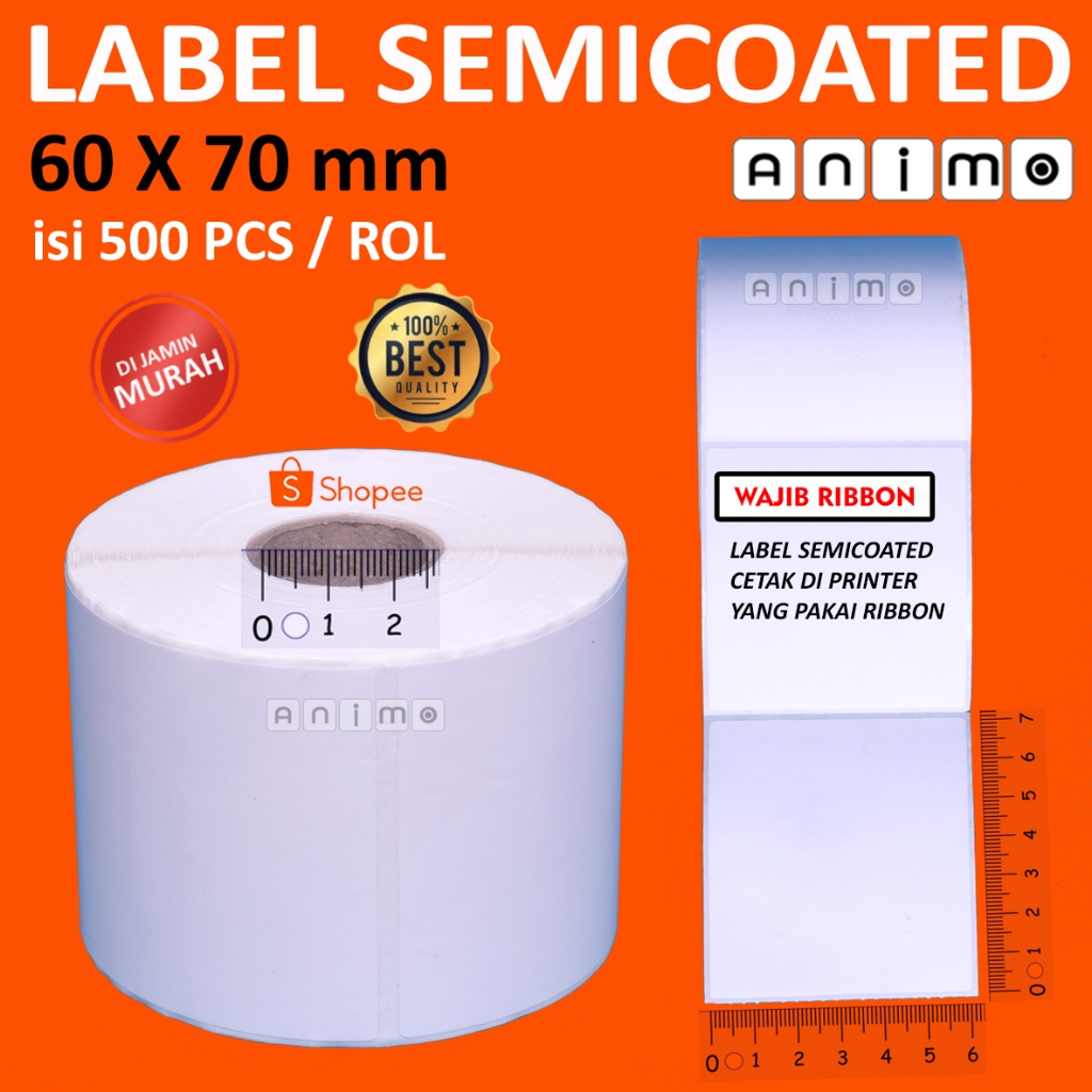

LABEL Semicoted 60X70 isi 500 pcs - LABEL BARCODE SEMICOATED 60 X 70 MM - Stiker Semicoated 6x7 cm isi 500 PCS