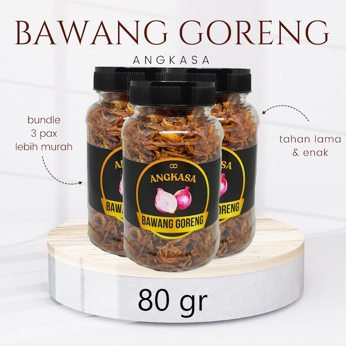 

Bawang Goreng Angkasa Grade A (100% Bawang Merah Berkualitas) - Kemasan Bundele 3 x 80 gr