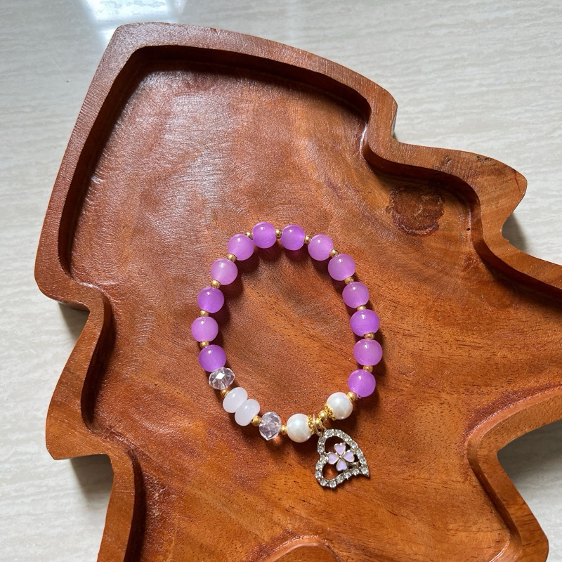 Molly Olly - Gelang batu berat warna Ungu hati / Gelang wanita / Gelang batu alam / Gelang crystal /
