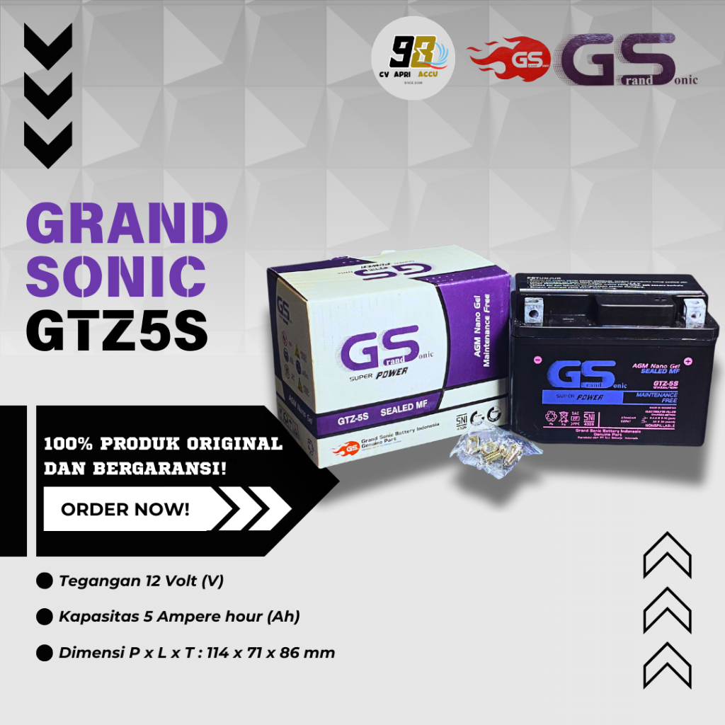 AKI KERING GS GTZ5S ORIGINAL UNTUK MOTOR BEAT FI KARBU SCOPY SPACY VARIO 110 SUPRA X 125 KHARISMA ME