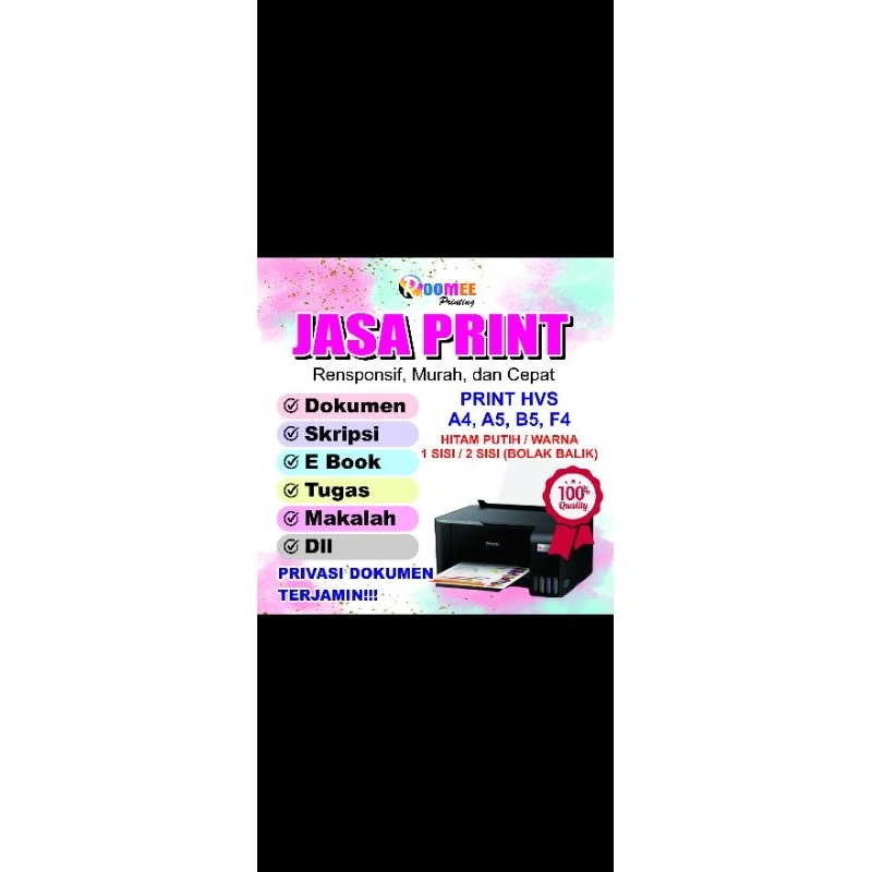 

Jasa print kertas A5, B5, A4, F4 dan lain-lain