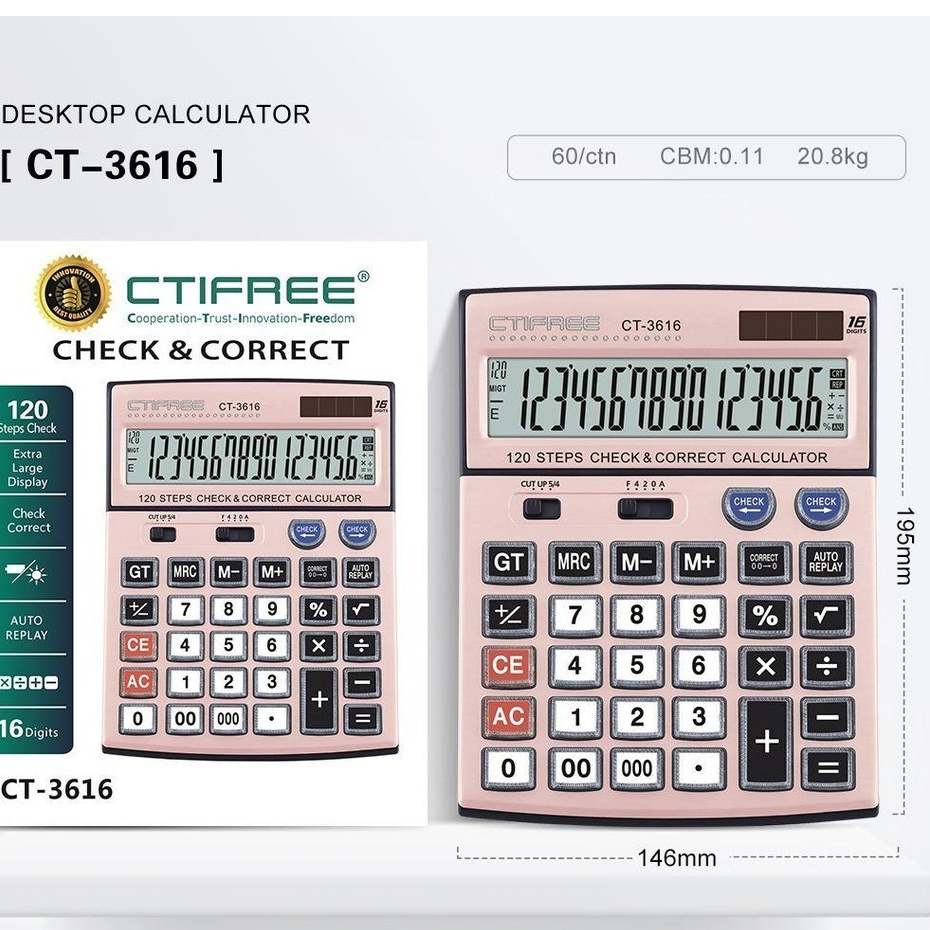 

[1 Pcs] Calculator Desktop 16 Digit Ctifree DJ-3616/ Kalkulator Desktop 16 Digit Ctifree DJ-3616