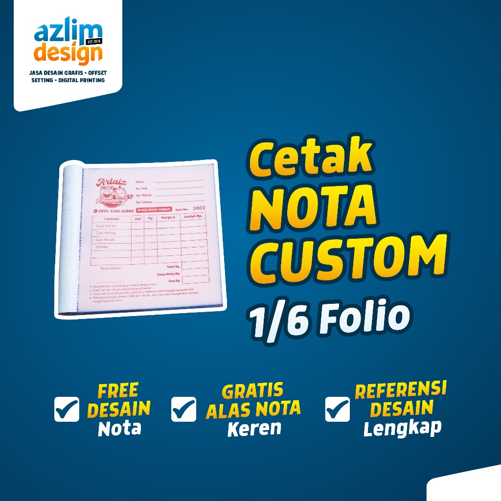 Nota Toko Olshop Custom (1/6 Folio) 2 Ply dan 3 Ply - Cetak Nota Laundry Mini MINIM ORDER 10 BUKU