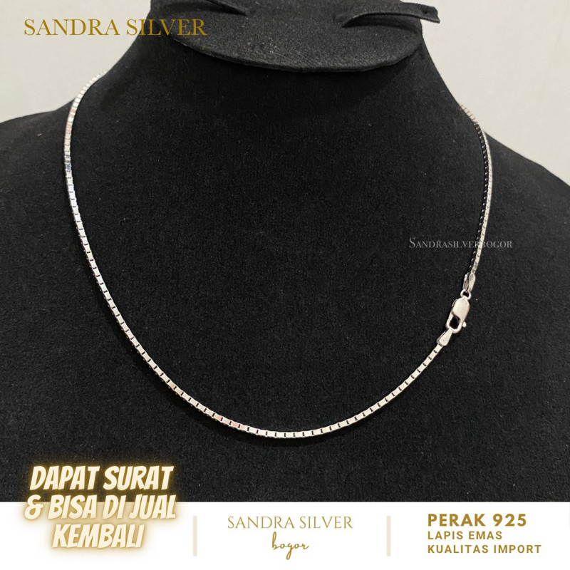 Kalung italy kaca Perak 925 lapis emas putih