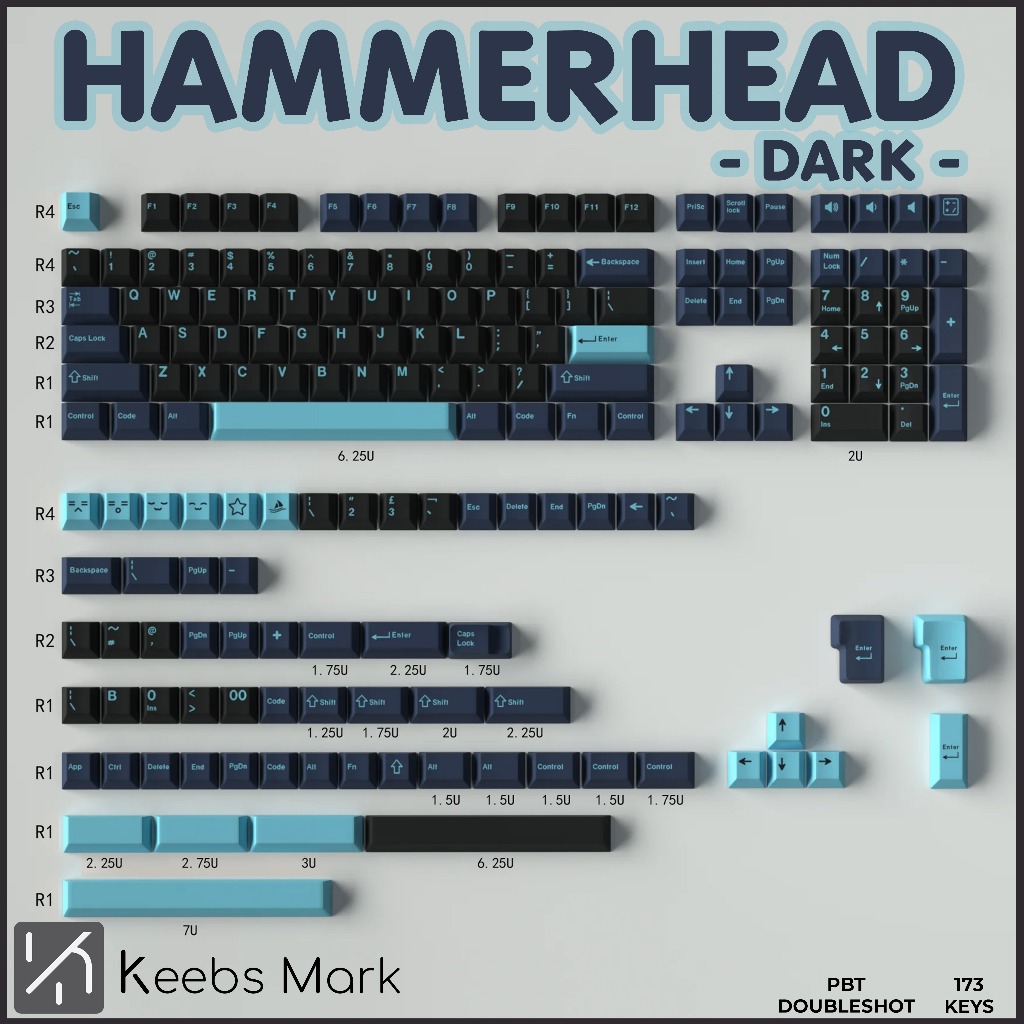 Dark Hammerhead Keycaps PBT Doubleshot 173 Keys Cherry Profile Keycaps