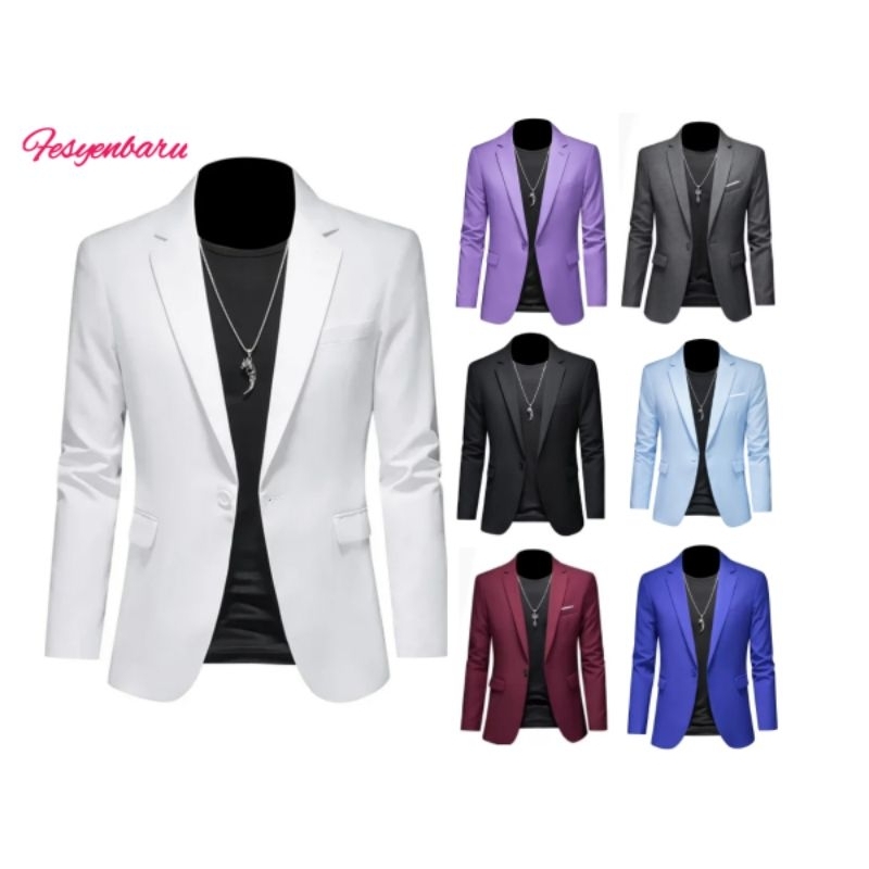 BestPromo Jas / Blazer Pria / Jas Pria Hitam / Abu / Nevy / Ungu / Putih / Biru / Hijau / Slim Fit