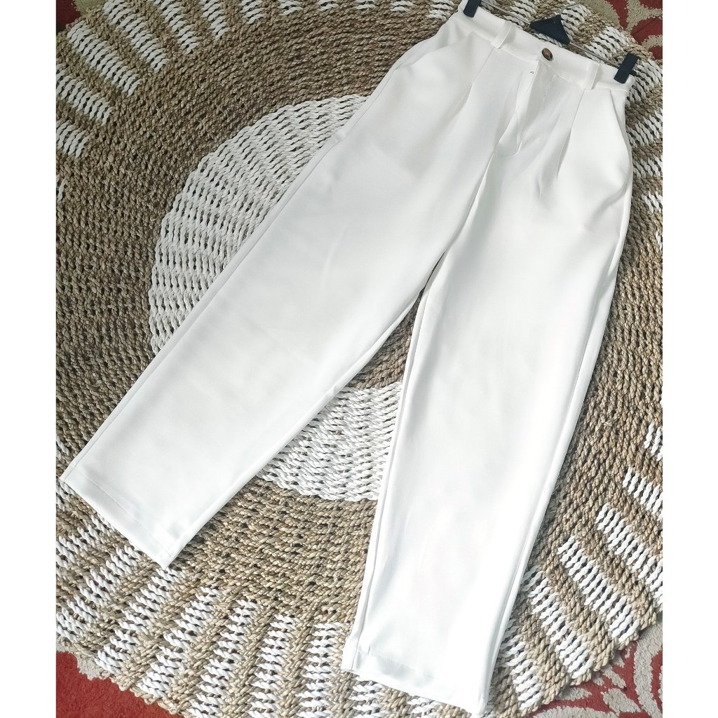 celana panjang wanita kulot putih hitam polos jumbo scuba premium