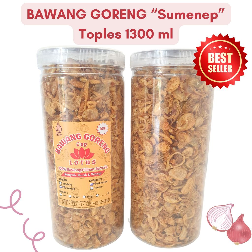 

BAWANG GORENG ASLI SUMENEP PREMIUM Toples Besar Cap Lotus