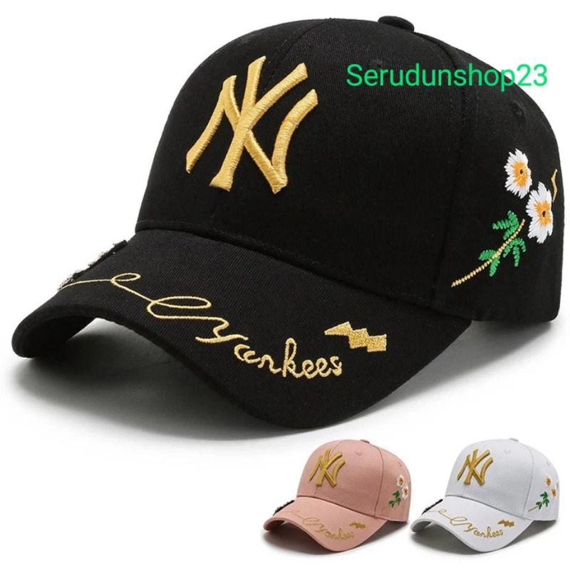 Topi Baseball Caps YANKEES Motif Kupu Kupu Topi Wanita Korea Snapback Distro