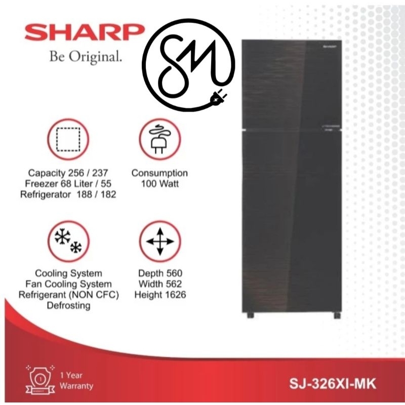 Kulkas Sharp 2 pintu SJ-326XI MK 237 L J-Tech Inverter SJ326XIMK Shine Glass Door