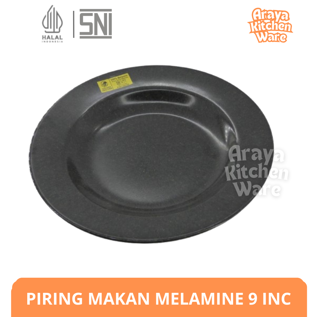 Piring Makan Melamin Golden Unicorn 9 Inc Warna Hitam Murah Halal Indonesia SNI Food Grade