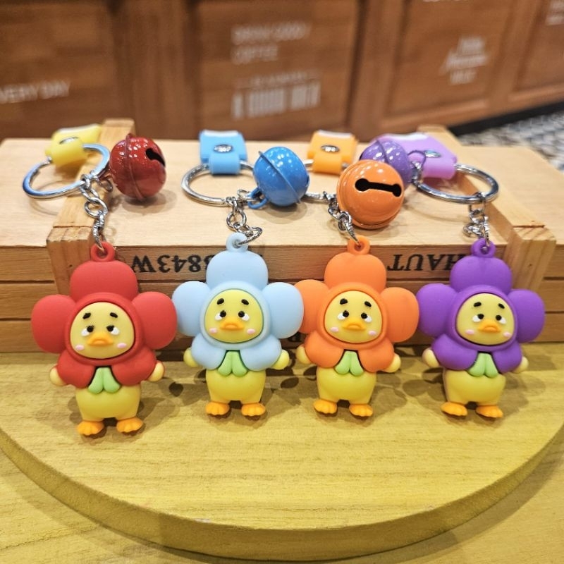 UPGRADE 🆔 - Gantungan Kunci ( Strap + lonceng) UPSET DUCK imut Bunga Matahari Gantungan kunci motor 