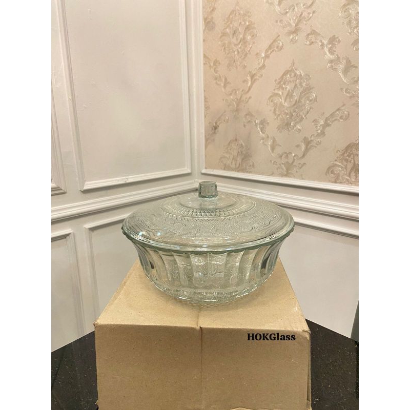 Mangkok Sayur Besar Kaca + Tutup Kaca PM10BC | Mangkok Sup Kaca Batik Besar + Tutup Kaca