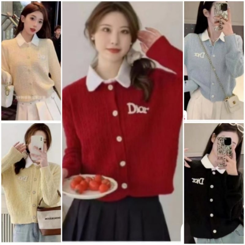 ‼️ SUPER SALE ‼️ SHELICIOUSROOM PREMIUM IMPORT ¤ DIOR COLLAR BUTTON WOOL KNIT BLOUSE WITH CHRYSTAL L