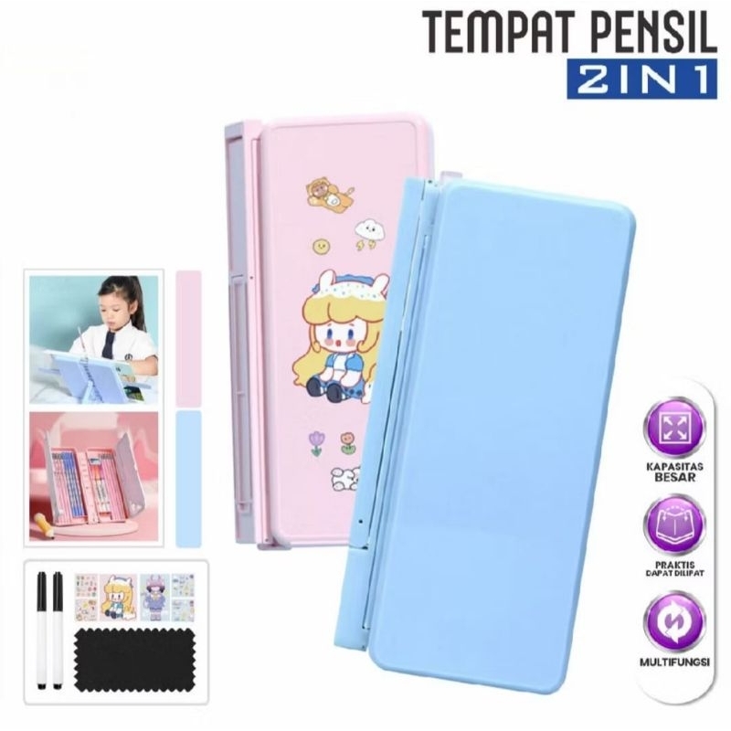

Tempat Pensil 2 In 1 Multifungsi | Pencil Case Book Holder | Kotak Pensil Lipat dengan Tatakan Buku dan Papan Tulis Praktis