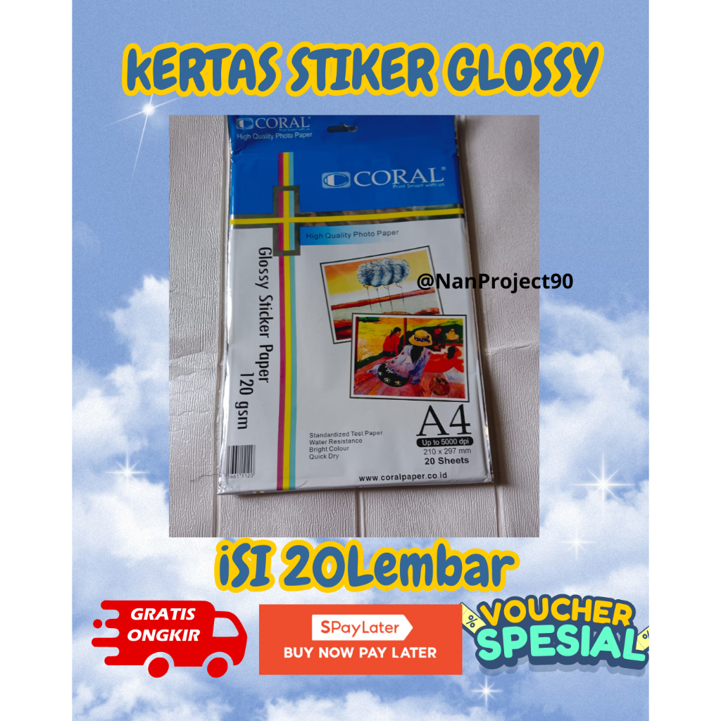 

Kertas CORAL Glossy Sticker Photo Paper 120 gsm Tinta Inkjet