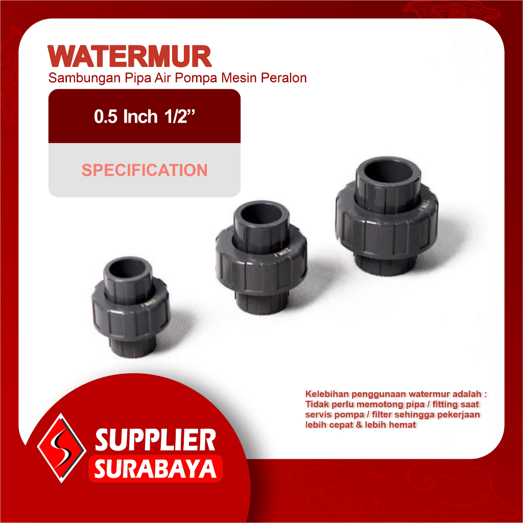 Watermur 0.5 Inch 1/2” Sambungan Pipa Air Pompa Mesin Peralon